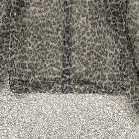 Zara Sheer Leopard Button Up Top Womens Small Gray Cropped Balloon Sleeve Y2K - Picture 10 of 13